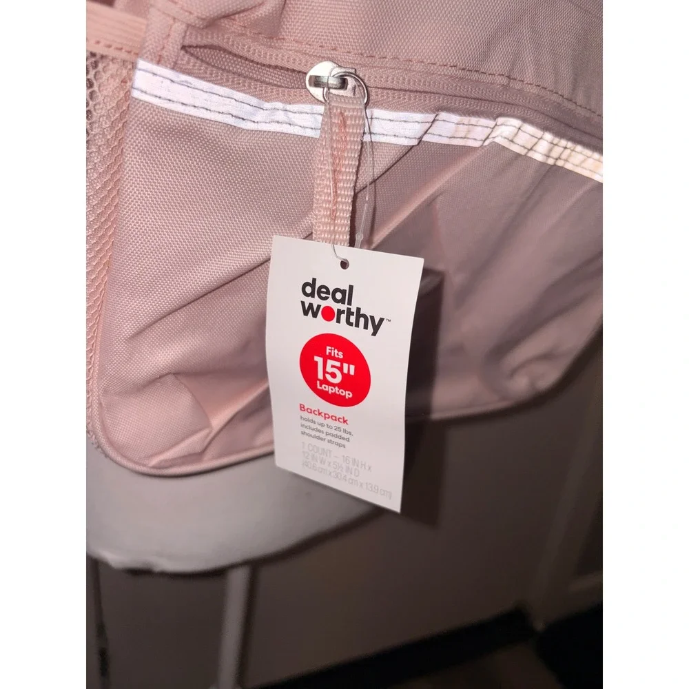 Deal Worthy Light Pink 15 Inch Laptop Backpack Padded Straps School Travel Bag